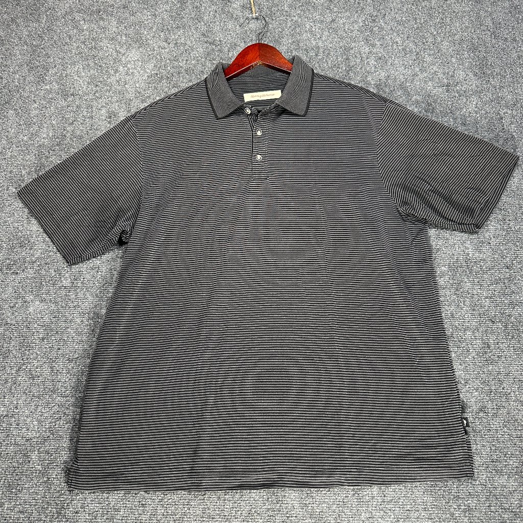 Tommy Bahama Polo Shirt Mens Large Short Sleeve Modal Blend Gray Stripe